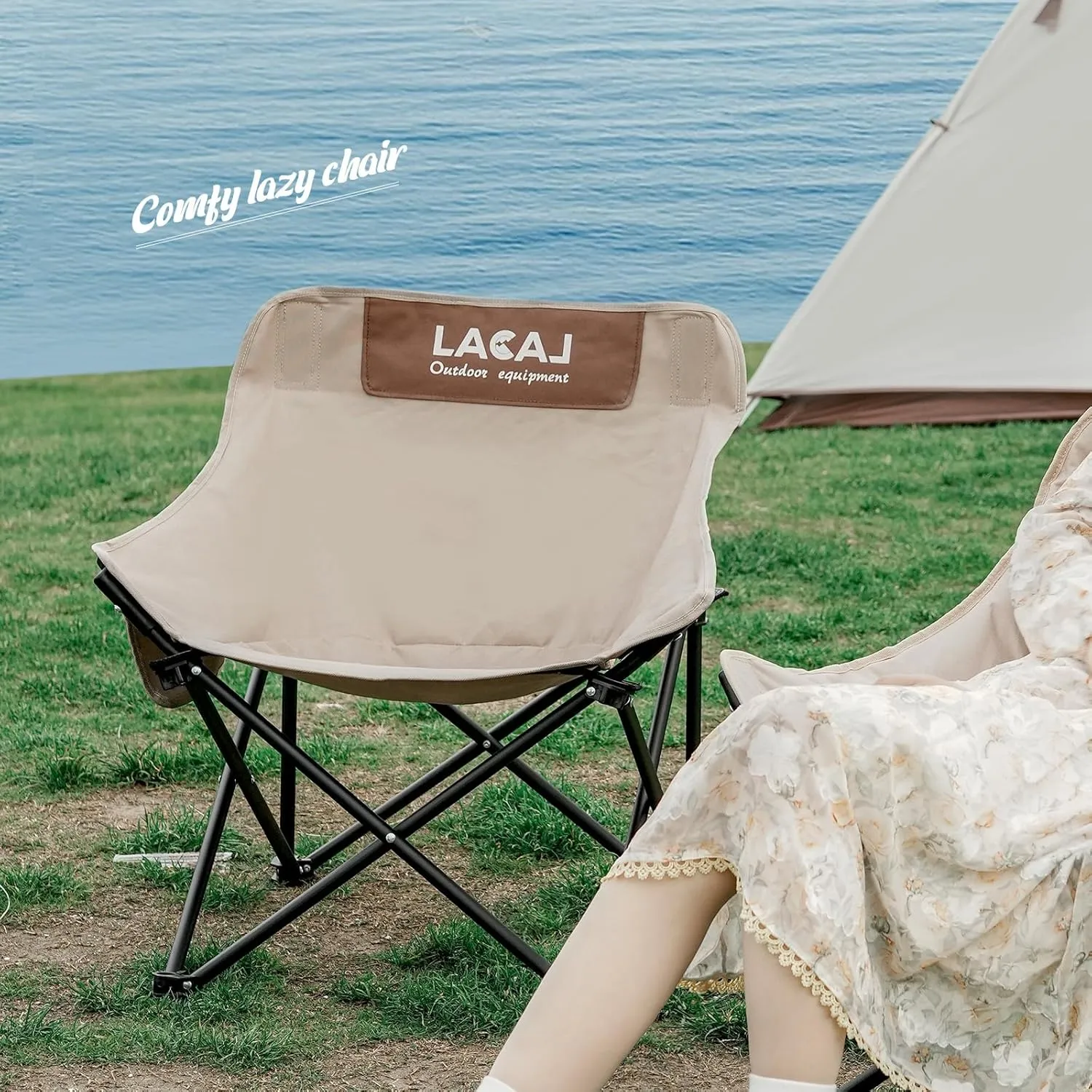 Portable Camping Chair, Outdoor Folding Chair, Oxford Cloth Backpacking Chair with Aluminum Frame,264lbs Support,No Installation Required(Khaki Cotton Padded,2 Pack)