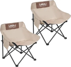 Portable Camping Chair, Outdoor Folding Chair, Oxford Cloth Backpacking Chair with Aluminum Frame,264lbs Support,No Installation Required(Khaki Cotton Padded,2 Pack)