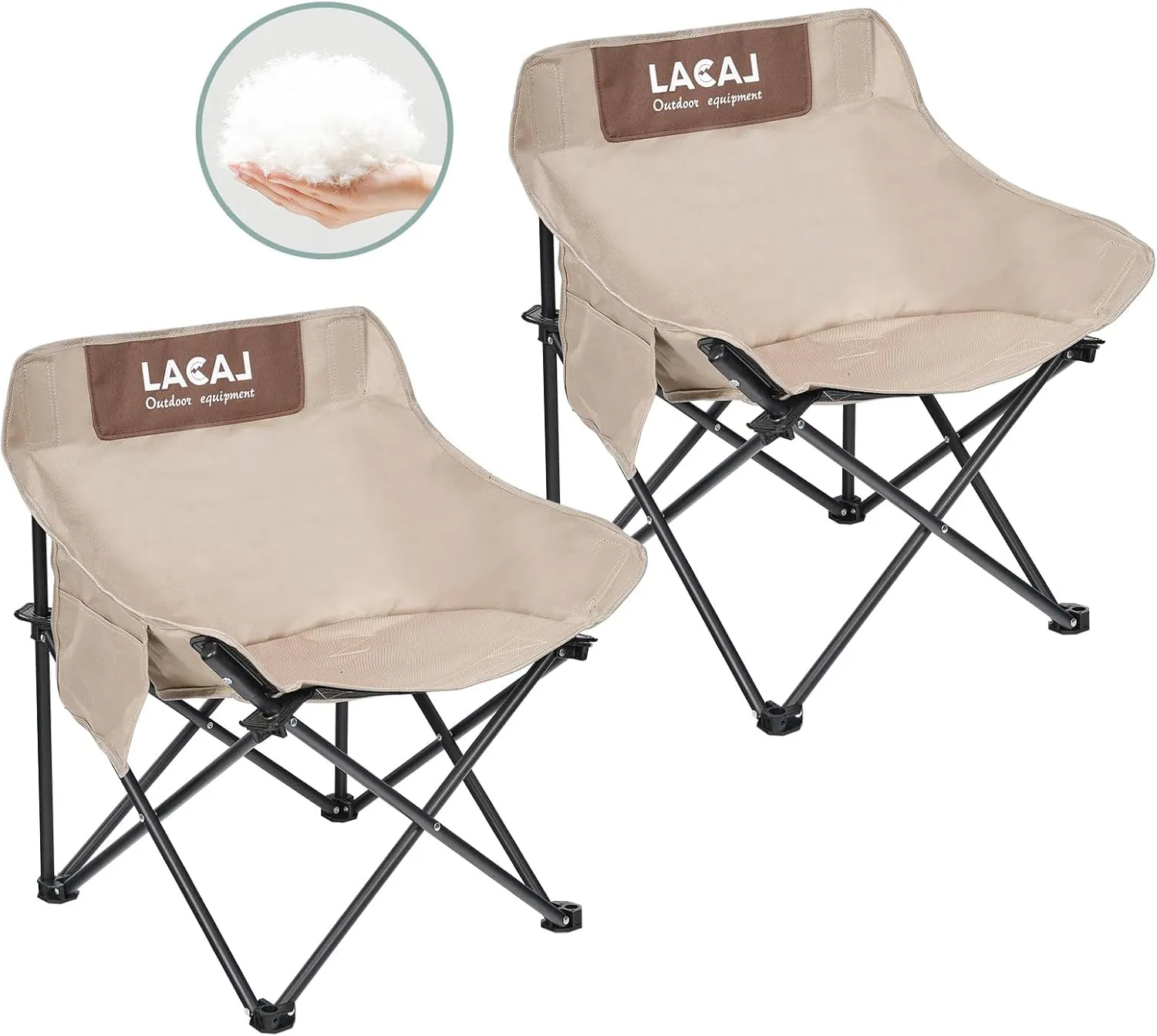 Portable Camping Chair, Outdoor Folding Chair, Oxford Cloth Backpacking Chair with Aluminum Frame,264lbs Support,No Installation Required(Khaki Cotton Padded,2 Pack)