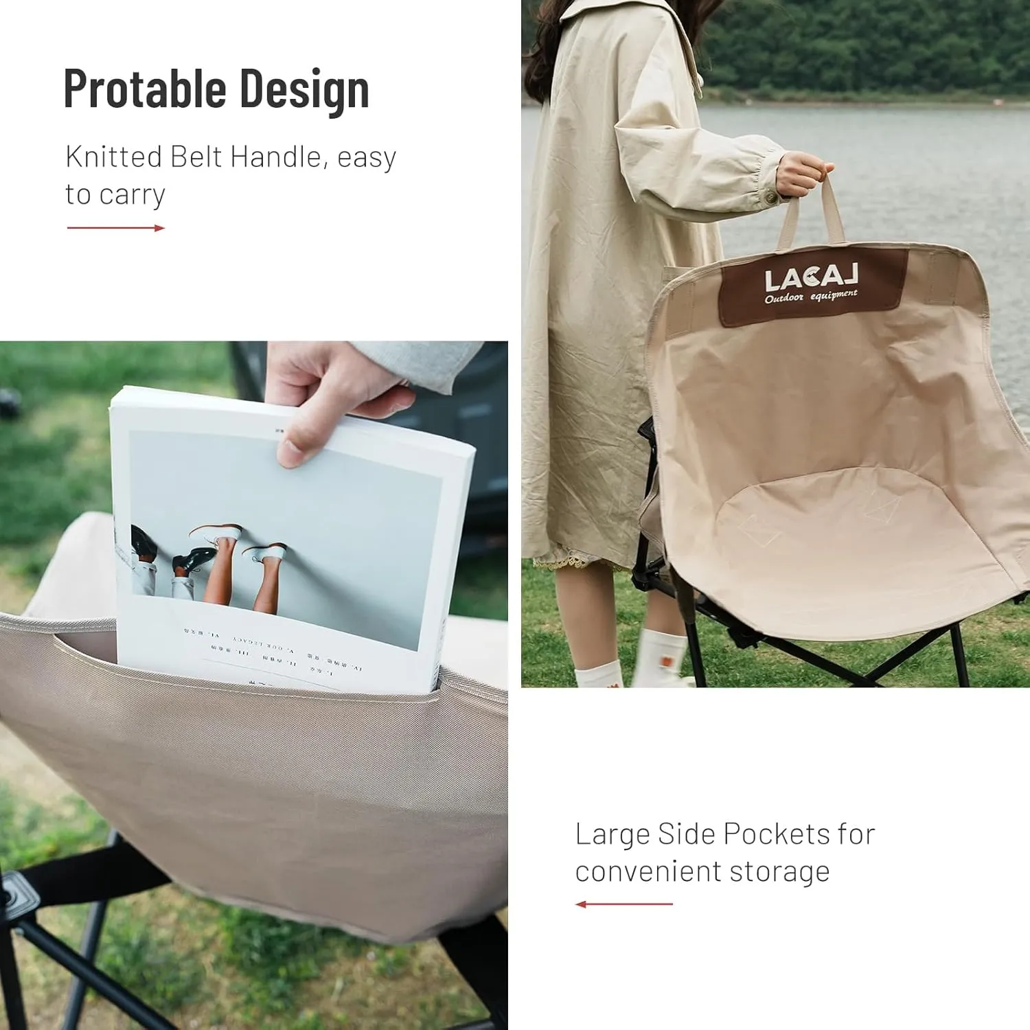 Portable Camping Chair, Outdoor Folding Chair, Oxford Cloth Backpacking Chair with Aluminum Frame,264lbs Support,No Installation Required(Khaki Cotton Padded,2 Pack)