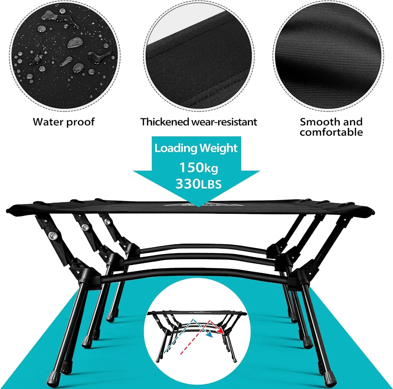 Portable Camping Cot XL, Height Adjustable Camping Bed Backpacking cot, Military Canvas Cot Bed XL for Adults,Ultralight Sleeping Cot for Hiking, Backpack Travel- Supports 330 pounds
