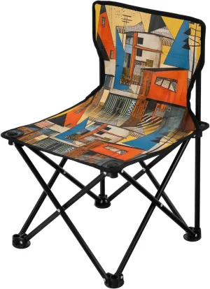 Portable Camping Folding Chairs Foldable Chair Small Geometric House Painting Lightweight Backpacking Outdoor Outside Fishing
