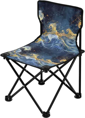 Portable Camping Folding Chairs Foldable Chair Small Wave Art Painting Lightweight Backpacking Outdoor Outside Fishing