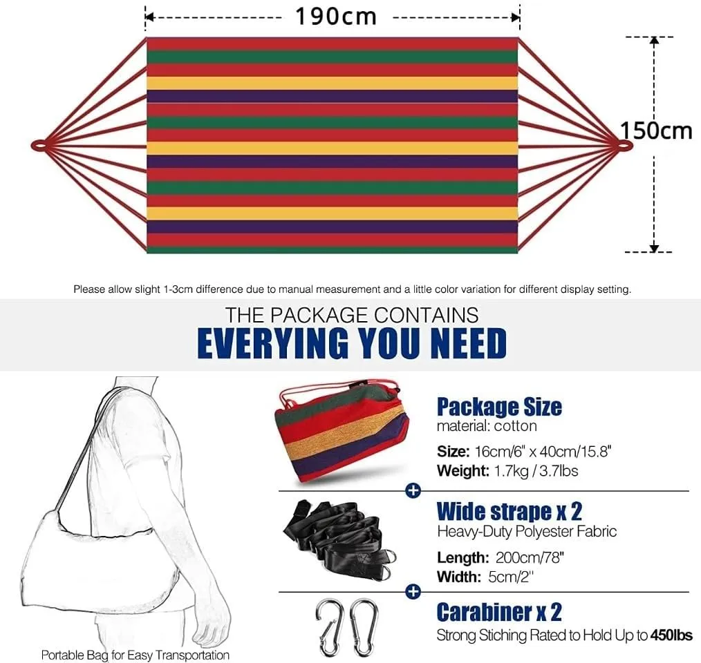 Portable Camping Hammock Comfortable Garden Hammocks Double Hanging Bed for Outdoor/Indoor Travelling Beach Swing Beds