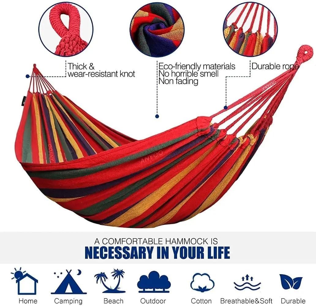 Portable Camping Hammock Comfortable Garden Hammocks Double Hanging Bed for Outdoor/Indoor Travelling Beach Swing Beds