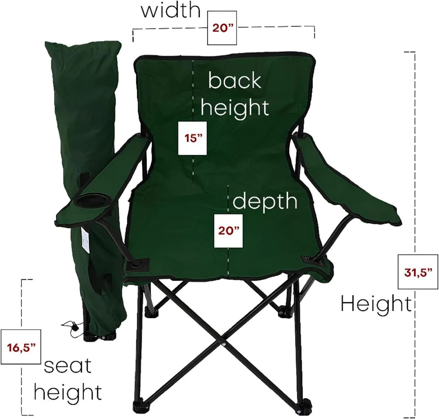 Portable Camping Summer Chair with Cup Holder – Lightweight & Foldable Chair for Outdoor, Beach Chair, Hiking & Summer Adventures (Green Color)