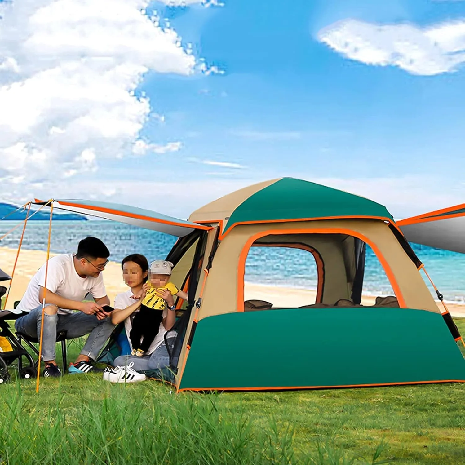Portable Campitents Shelter Portable with Carry Bag Waterproof Hold 2-4 Persons Instant Setup Pop up Tent with Top Rainfly Doors Mesh Protection for Campihikimountaineering (Blue 2