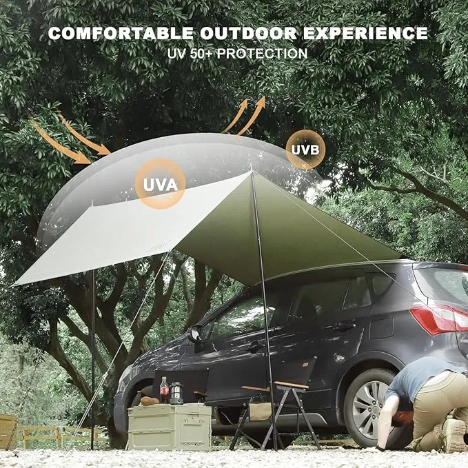 Portable Car Awning for SUV, 10 x 5.6 FT Van Truck Awning for Camping, Needn't Roof Rack Hardwares Waterproof UV50 