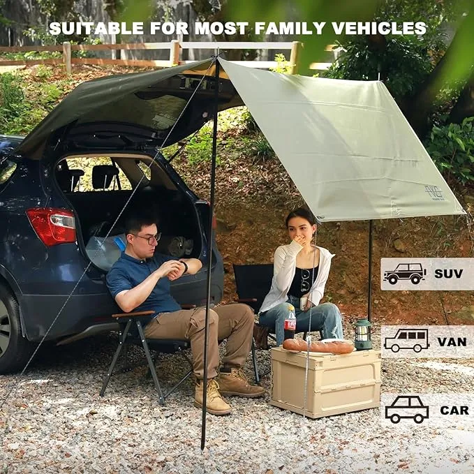 Portable Car Awning for SUV, 10 x 5.6 FT Van Truck Awning for Camping, Needn't Roof Rack Hardwares Waterproof UV50 