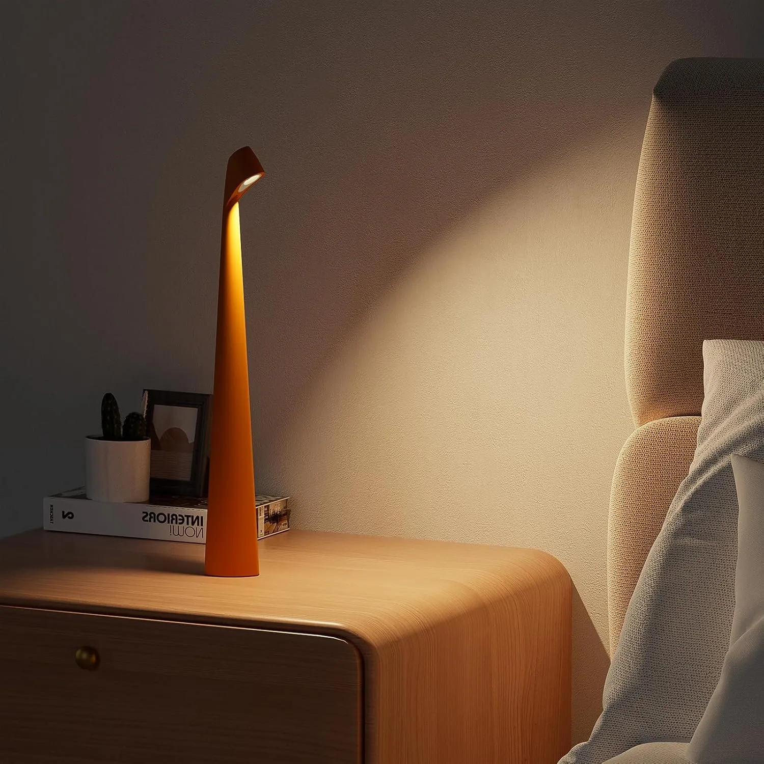 Portable Cordless LED Desk Lamp, Rechargeable Wireless Table Lamp, 3-Level Brightness, Patio & Bedside Night Light, Dining Room Ambient Reading Light (Orange)