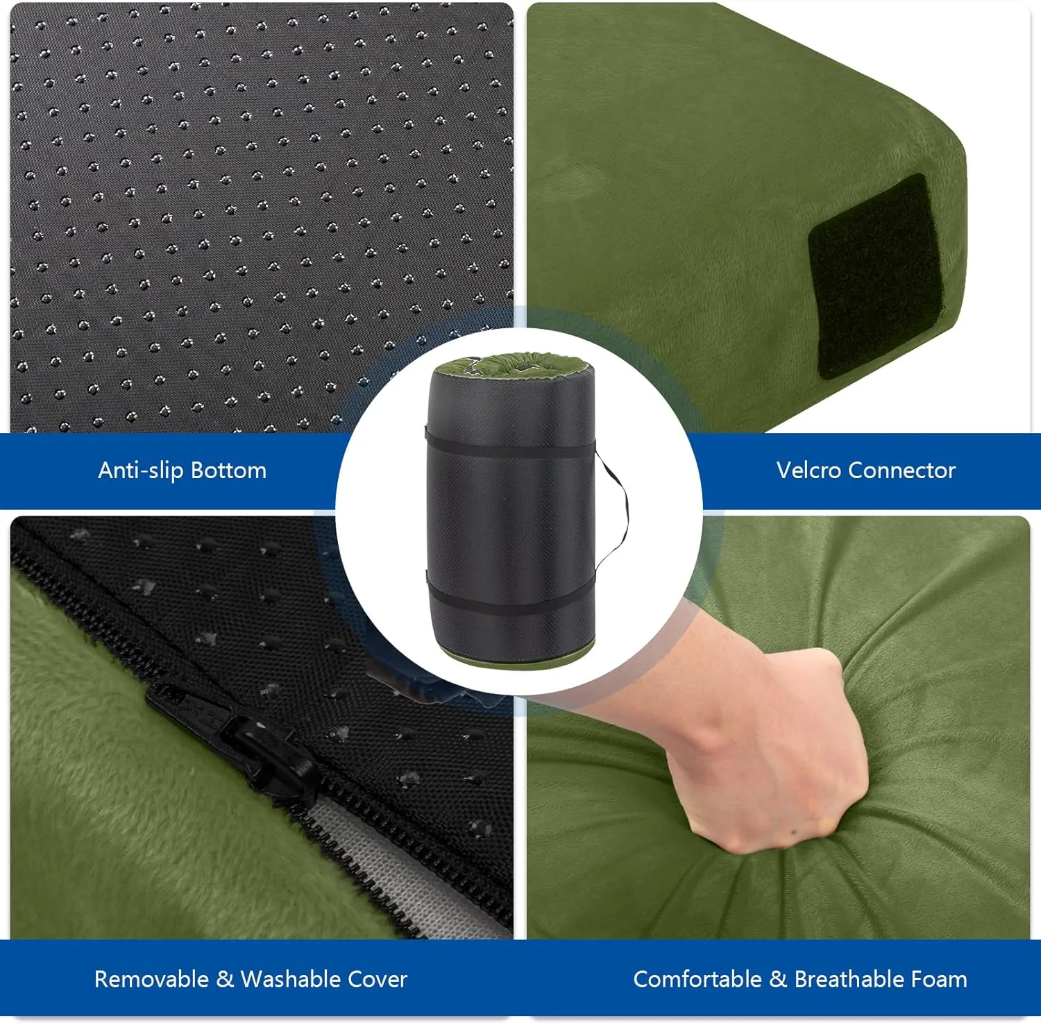 Portable Design Memory Foam Camping Pad Compact Roll-Up Sleep Mat Comfortable Camping Bed Pad Floor Mattress Lightweight Truck Bed Mattress for Tents RVs Floor Sleeping Travel
