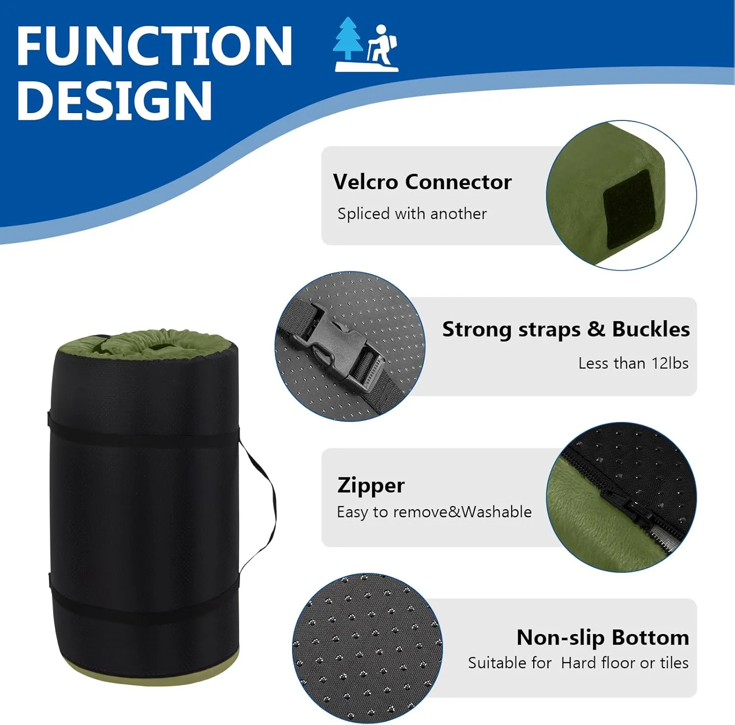 Portable Design Memory Foam Camping Pad Compact Roll-Up Sleep Mat Comfortable Camping Bed Pad Floor Mattress Lightweight Truck Bed Mattress for Tents RVs Floor Sleeping Travel