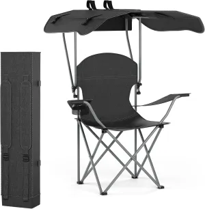 Portable Folding Camping Chair with Canopy Shade, Heavy Duty Lounge Chair Folding Beach Chairs for Adults, Suitable for Outside, Beach and Patio-Support 220 LBS