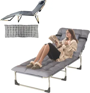 Portable Folding Camping Cot, Lounge Chair,Padded Sleeping Cots for Tent Day Outdoor & Home Guest, Office Poolside Patio Sunbathing Lawn Travel Camping Max Load 500 LBS
