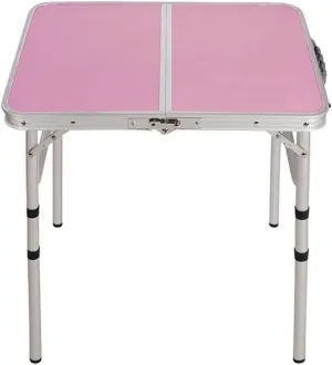 Portable Folding Outdoor Camping Table Fold in Half and Height Adjustable Lightweight Aluminum Picnic Table 24"x18"x25" (Pink)