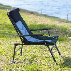Portable Folding Reclining Camping Chair with Adjustable Backrest for Indoor and Outdoor Activities, Green and Black