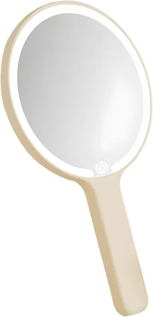 Portable Led Mirror with Light, Handheld Makeup Mirror, 3 Light Modes, Rechargeable Type-C, Smart Touch, Pearl White Round Design