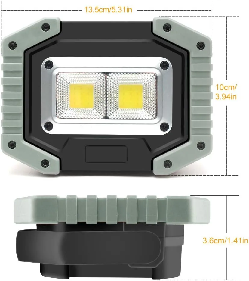 Portable LED Work Light, 30W 1500LM Rechargeable Waterproof COB Floodlight, Super Bright Camping Lights with Stand Built-in Power Bank for Indoor Outdoor Lighting, Gray, 4Pack