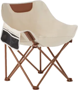 Portable Lightweight Camping Chair, Foldable Chair with Carry Bag and Side Pocket, Compact Outdoor Chair for Camping Hiking Fishing Beach Picnic (Khaki)