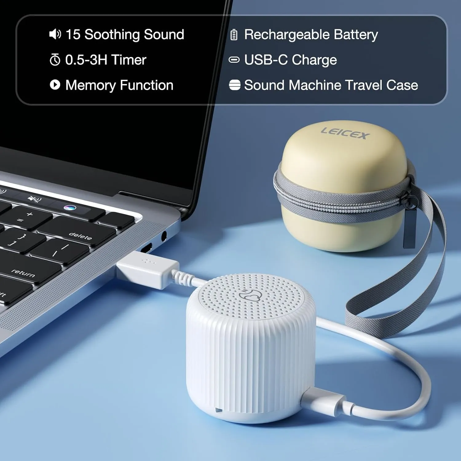 Portable Sound Machine   Travel Case, Mini White Noise Machine for Sleeping & Travel Case