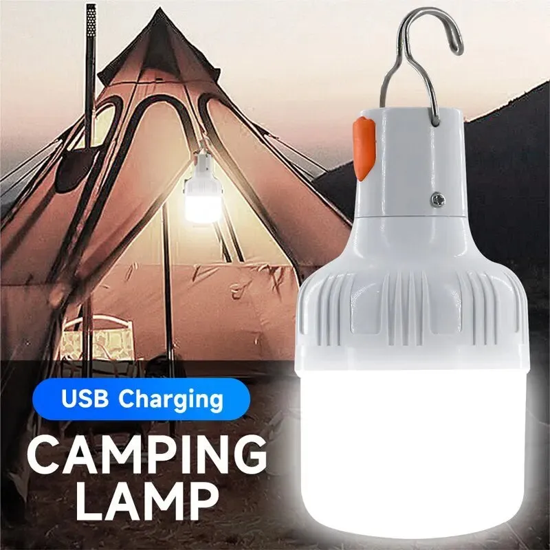 Portable USB Rechargeable LED Lamp with Hook, Emergency Outdoor Light for Camping, Fishing, Patio, and Garden