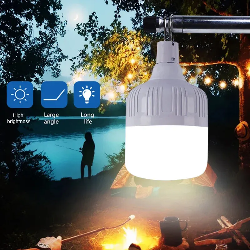 Portable USB Rechargeable LED Lamp with Hook, Emergency Outdoor Light for Camping, Fishing, Patio, and Garden