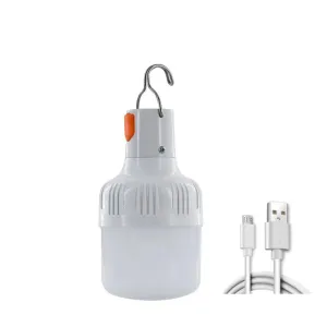 Portable USB Rechargeable LED Lamp with Hook, Emergency Outdoor Light for Camping, Fishing, Patio, and Garden