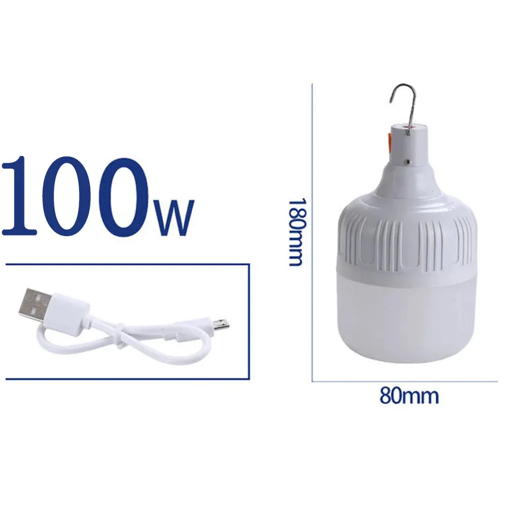 Portable USB Rechargeable LED Lamp with Hook, Emergency Outdoor Light for Camping, Fishing, Patio, and Garden