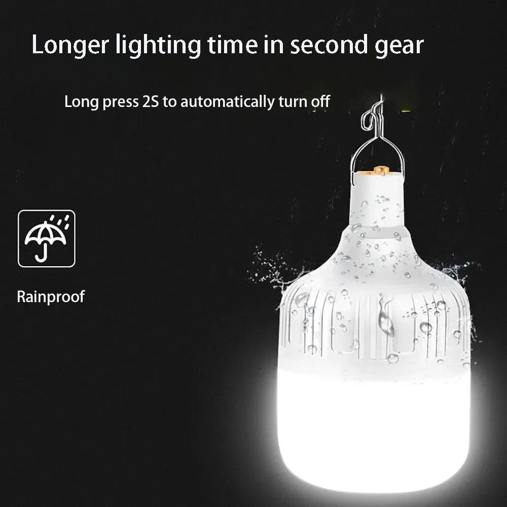 Portable USB Rechargeable LED Lamp with Hook, Emergency Outdoor Light for Camping, Fishing, Patio, and Garden