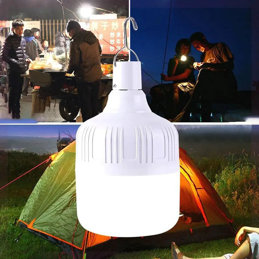 Portable USB Rechargeable LED Lamp with Hook, Emergency Outdoor Light for Camping, Fishing, Patio, and Garden