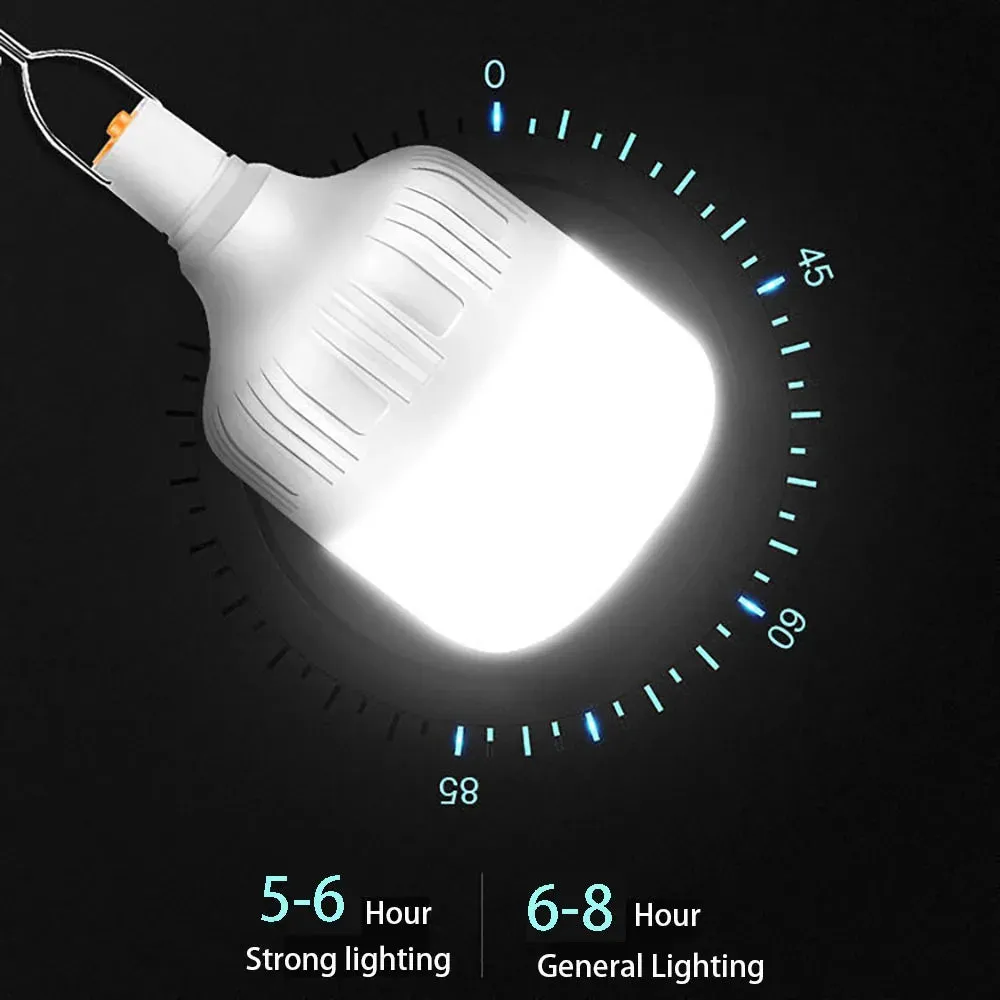 Portable USB Rechargeable LED Lamp with Hook, Emergency Outdoor Light for Camping, Fishing, Patio, and Garden