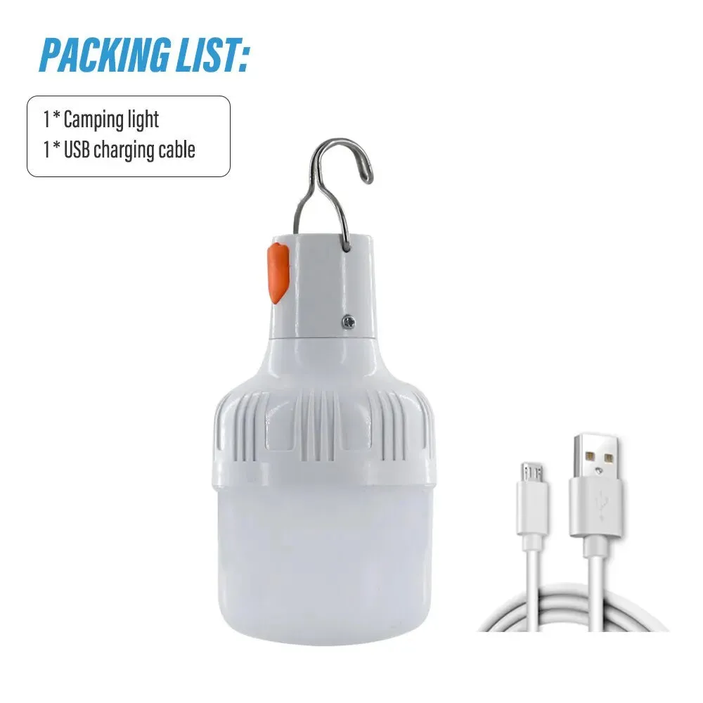 Portable USB Rechargeable LED Lamp with Hook, Emergency Outdoor Light for Camping, Fishing, Patio, and Garden