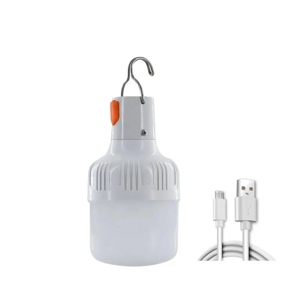 Portable USB Rechargeable LED Lamp with Hook, Emergency Outdoor Light for Camping, Fishing, Patio, and Garden