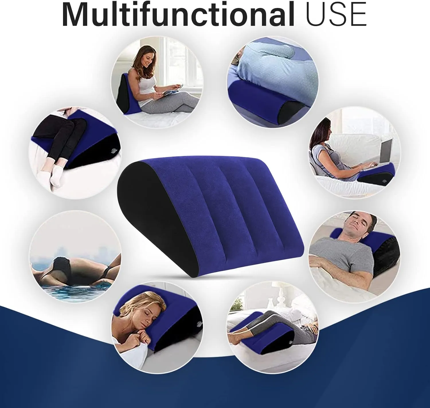 Portable Wedge Pillow Inflatable Cushion - Body Positioners Lightweight Wedge Pillow for Sleeping, Leg Elevation, Use in Bed, Travel, Camping, Fast Inflating Deflation (Blue)