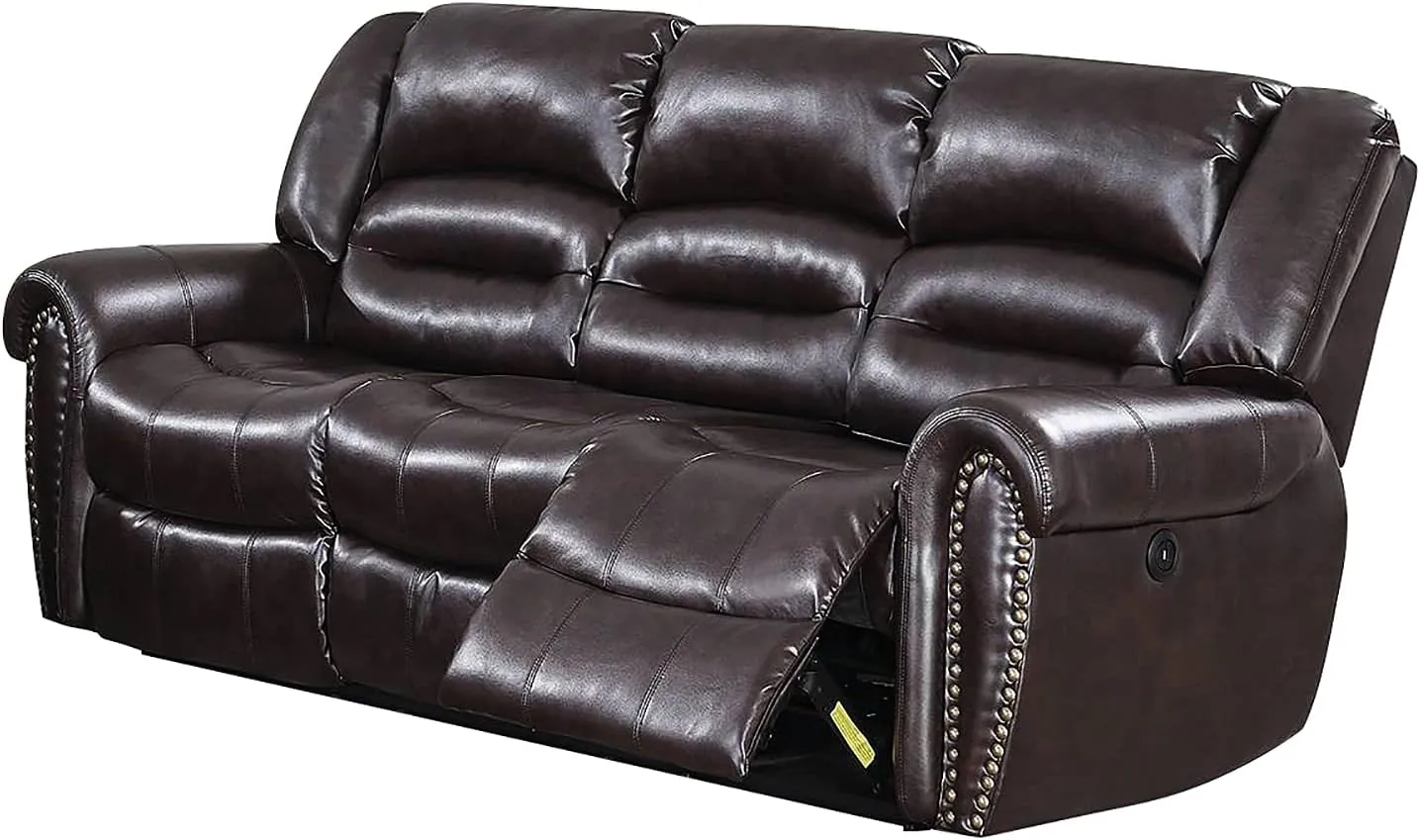 Poundex Brown Power Sofa with USB Charger