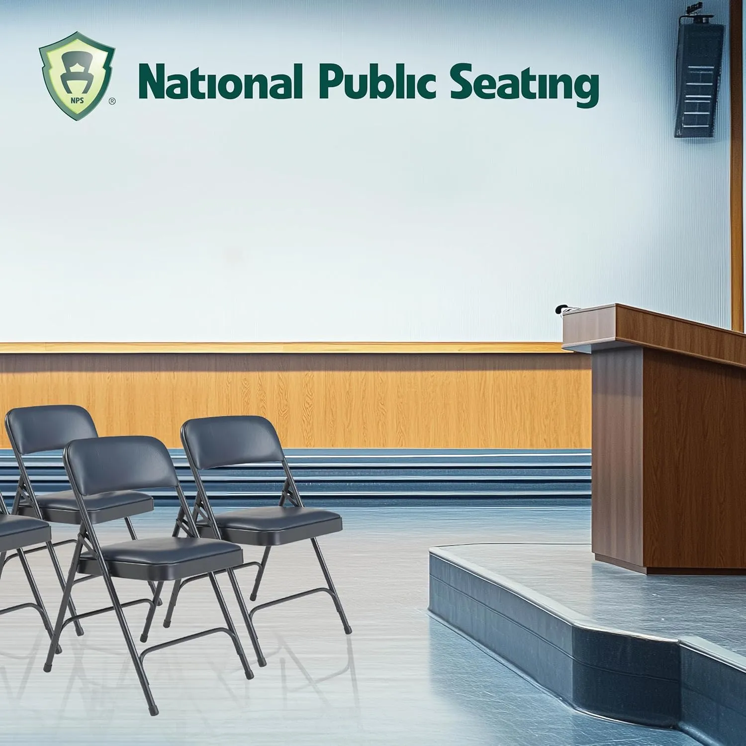 Premium Padded Portable Folding Chairs by National Public Seating – 1200 Series Upholstered, Heavy-Duty Foldable Chairs for Indoor & Outdoor Use – Set of 4, Comfortable & Durable, Dark Midnight Blue