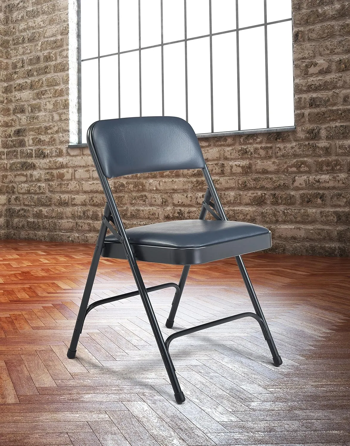 Premium Padded Portable Folding Chairs by National Public Seating – 1200 Series Upholstered, Heavy-Duty Foldable Chairs for Indoor & Outdoor Use – Set of 4, Comfortable & Durable, Dark Midnight Blue