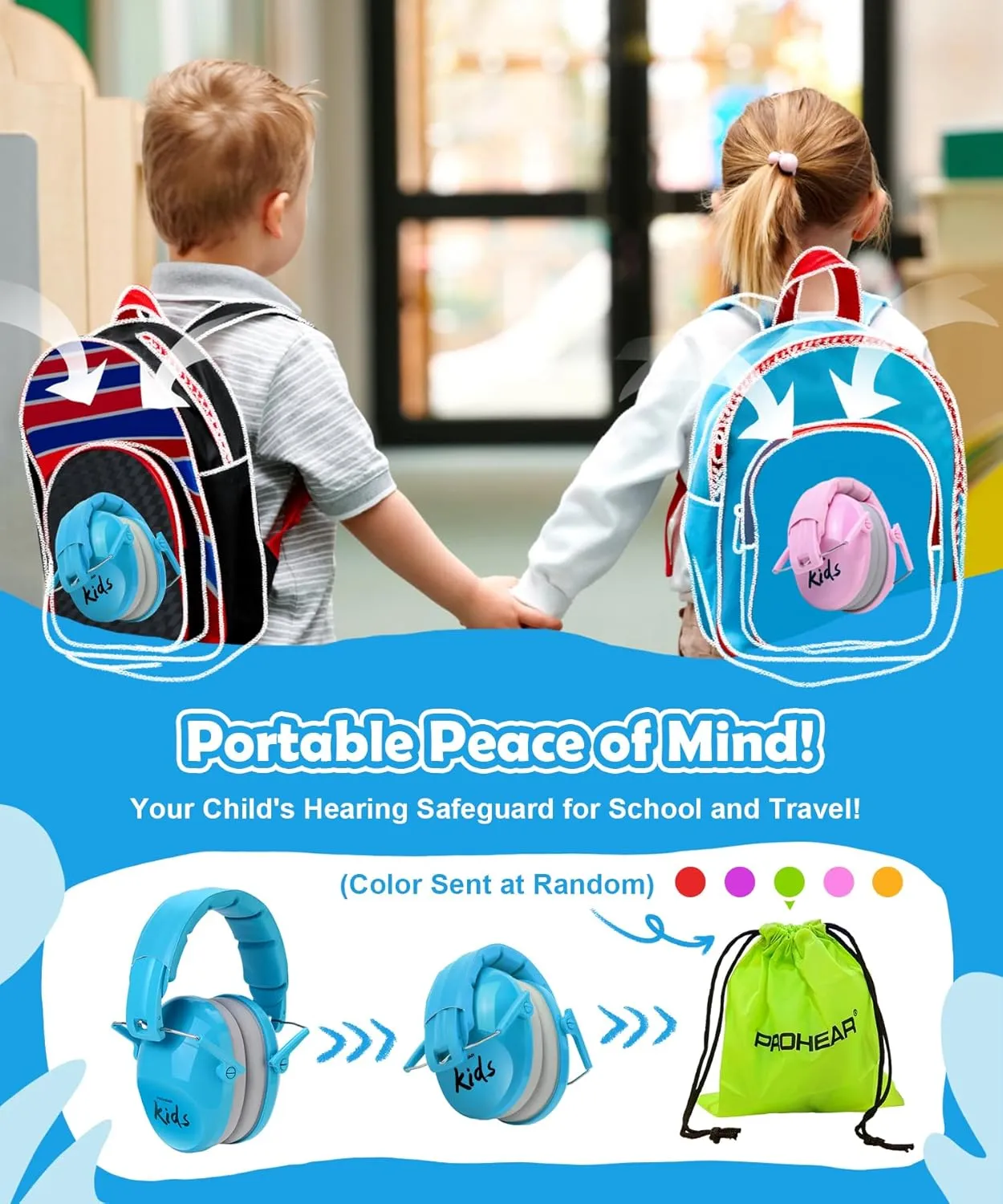 PROHEAR 032 2.0 Kids Noise Cancelling Headphones with Adjustable Headband - 25dB NRR Autism Ear Protection for Child at Mowing Studying Sleeping Racing - Blue and Pink, 2 Pack