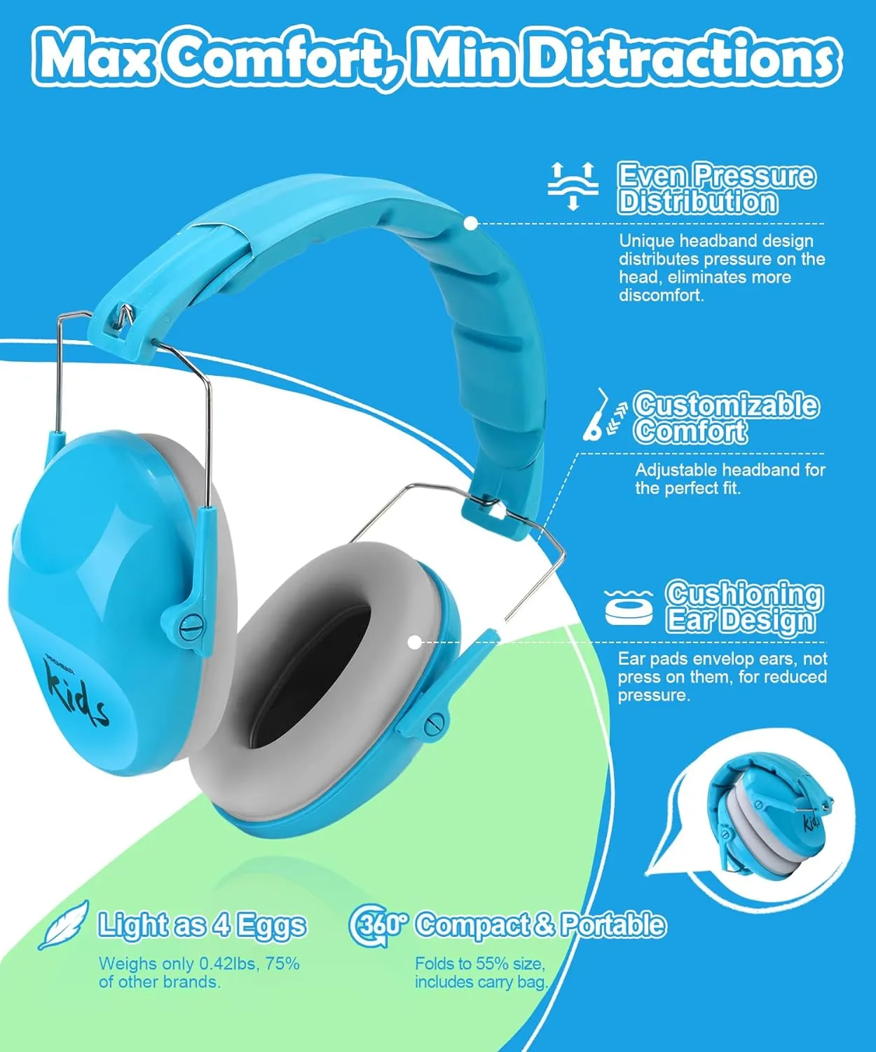 PROHEAR 032 2.0 Kids Noise Cancelling Headphones with Adjustable Headband - 25dB NRR Autism Ear Protection for Child at Mowing Studying Sleeping Racing - Blue and Pink, 2 Pack