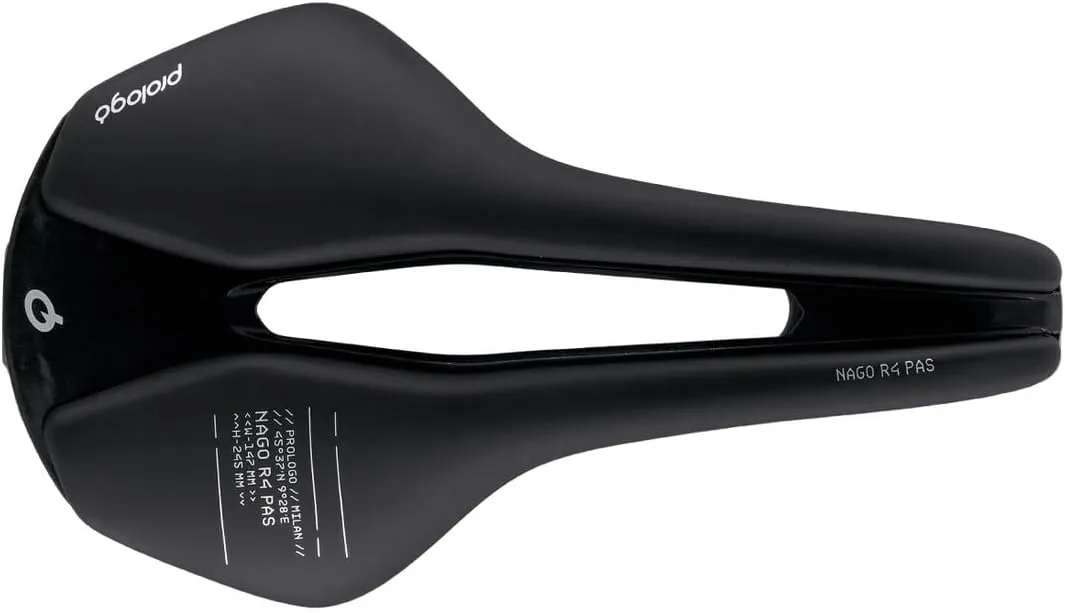 Prologo Nago R4 Pas Nack - Road Bike Saddle, Black, Unisex-Adults, Foam Pad, Carbon Fibre Base & Rail, 245x147mm, 155g, Suitable for Serious Cyclists & Professionals