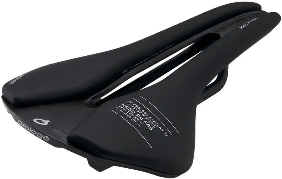 Prologo Nago R4 Pas Nack - Road Bike Saddle, Black, Unisex-Adults, Foam Pad, Carbon Fibre Base & Rail, 245x147mm, 155g, Suitable for Serious Cyclists & Professionals