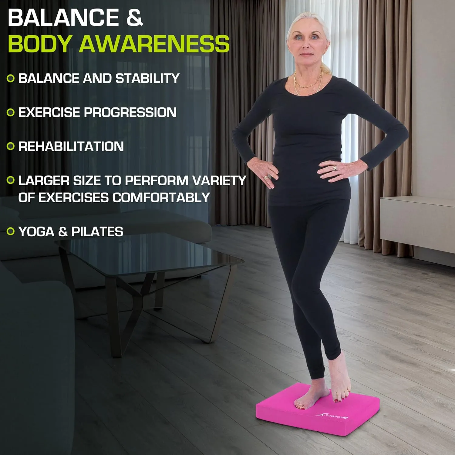 ProsourceFit Exercise Balance Pad – Large Cushioned Non-Slip Foam Mat & Knee Pad for Fitness, Stability Training, Physical Therapy, Yoga 15"x19"