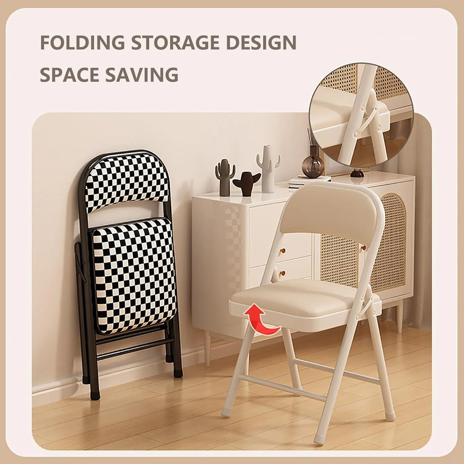 PU Leather and Sturdy Metal Frame, Capacity 550 lbs, Padded Folding Chairs 2 Pack, Easy to Use and Store, Outdoor and Indoor, for Home, Office, Party(Black Plaid)
