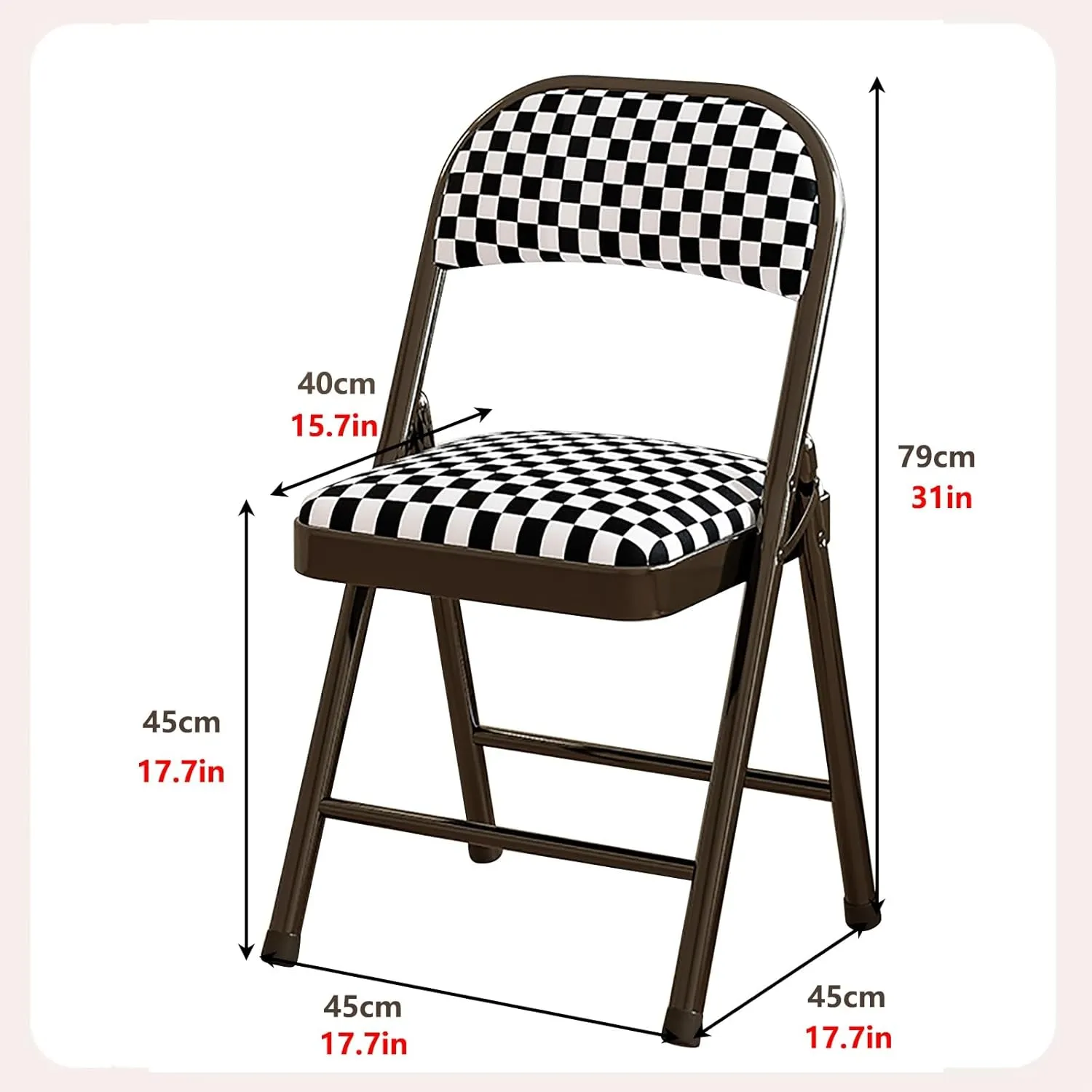 PU Leather and Sturdy Metal Frame, Capacity 550 lbs, Padded Folding Chairs 2 Pack, Easy to Use and Store, Outdoor and Indoor, for Home, Office, Party(Black Plaid)