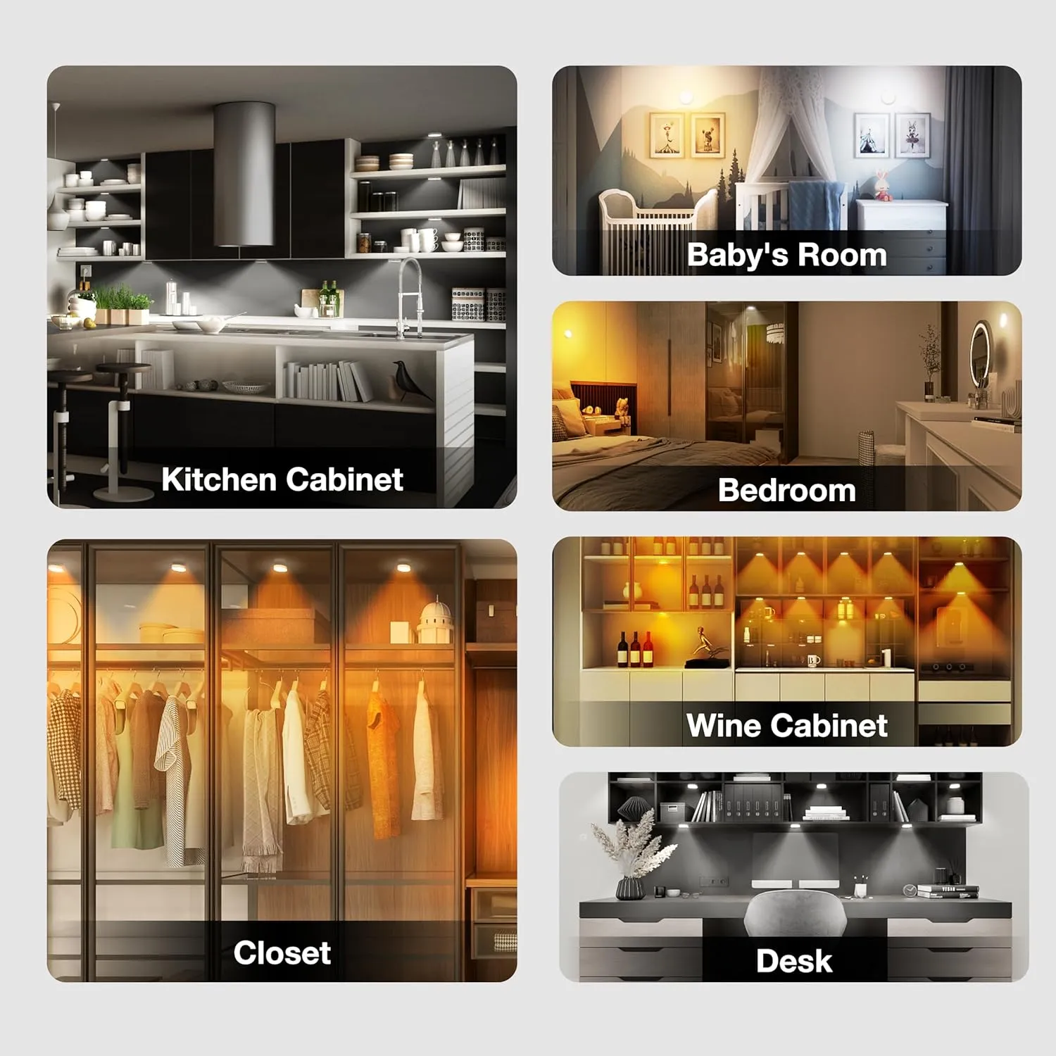 Puck Lights with Remote Control,1000mAh Rechargeable Under Cabinet Lighting,LED Closet Lights,3Pack Tap Light,Cordless Stick On Lights for Under Cabinet,Hallway,Stairway,Closet(CCT-6PCS)