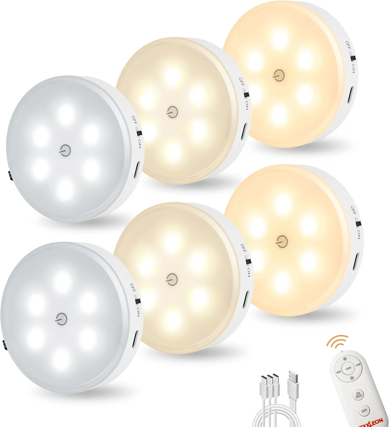 Puck Lights with Remote Control,1000mAh Rechargeable Under Cabinet Lighting,LED Closet Lights,3Pack Tap Light,Cordless Stick On Lights for Under Cabinet,Hallway,Stairway,Closet(CCT-6PCS)