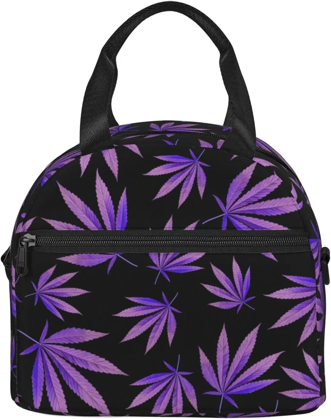 Purple Weed Leaf Pattern Lunch Bag Hand Tote Crossbody Insulated Lunch Bag Large Portable Lunch Box