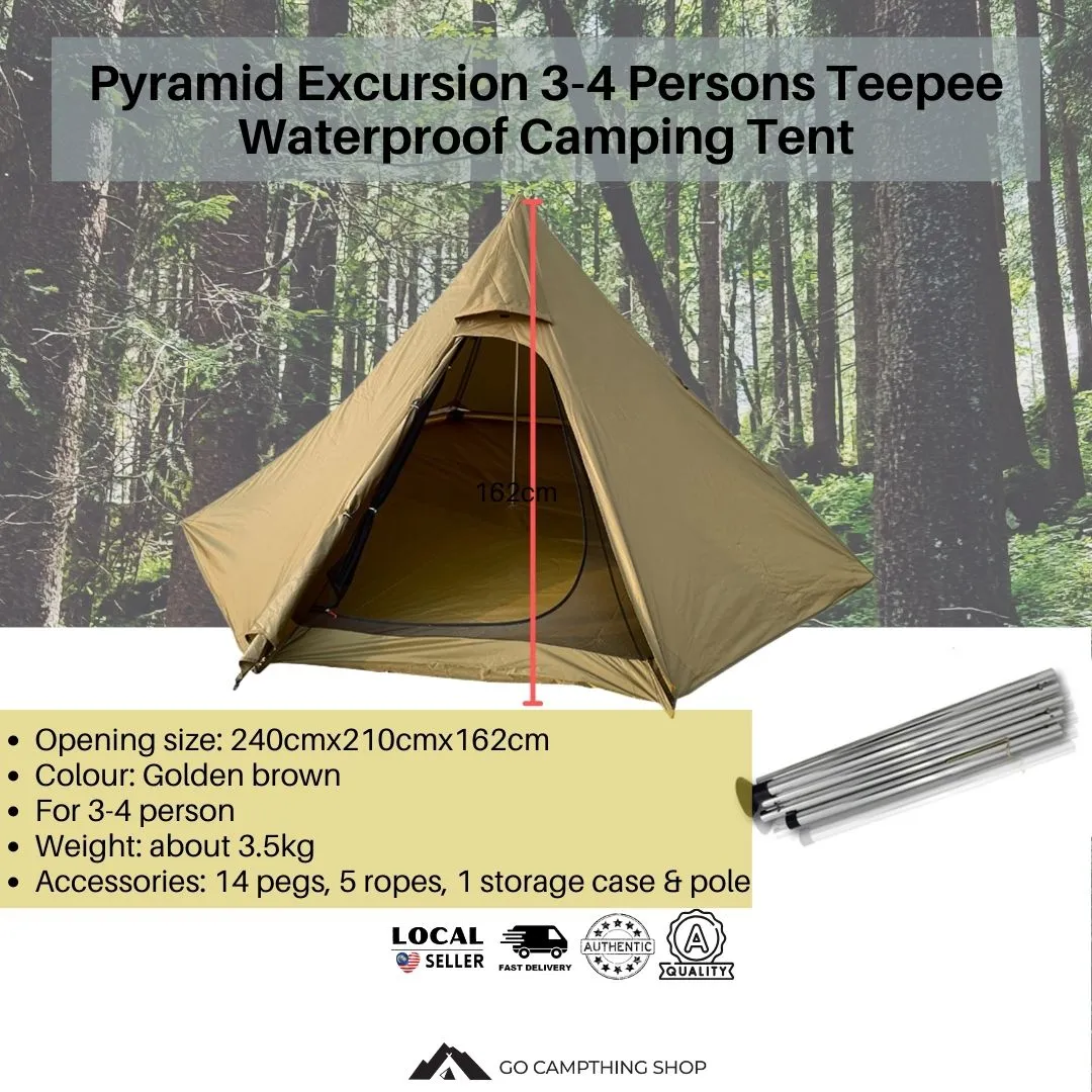 Pyramid Excursion 4 Persons Teepee Waterproof Camping Tent 240x210x162cm