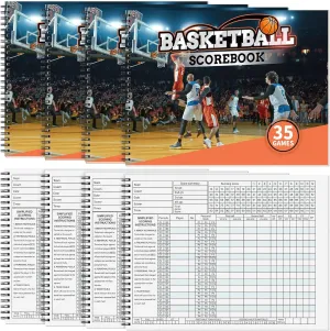 Qilery 4 Pcs Basketball Scorebook 35 Games Basketball Stats Book Bulk Side by Side Scorekeeper Tracking League for Coaches, Scorekeepers, Adult, Youth