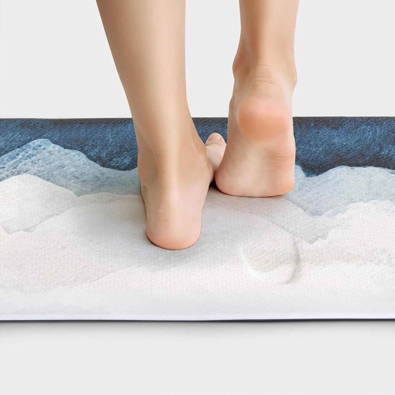 QIYI Floor Comfort Mat 1 Piece Kitchen Rug PVC Leather Waterproof Oil Proof Non Skid Laundry Ergonomic Standing Mat Anti Fatigue Foam Padded Area Doormat 17" W x 29" L - Blue White Watercolor Mountain